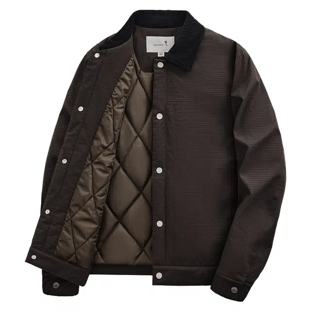 与狼共舞 拼接翻领绗缝夹棉防风保暖时尚复古格纹肌理夹克外套 男款