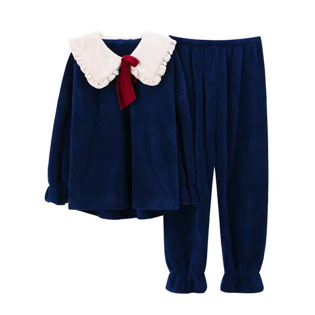 莫代尔 秋冬季天珊瑚绒法兰绒加绒加厚女士家居服可外穿保暖舒适睡衣套装 女款