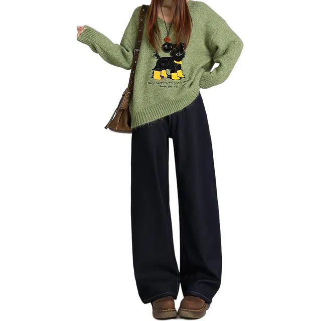 如续 潮流简约基础款百搭长裤加绒抗皱免烫四面弹保暖宽松垂顺阔腿原色厚绒牛仔裤 女款