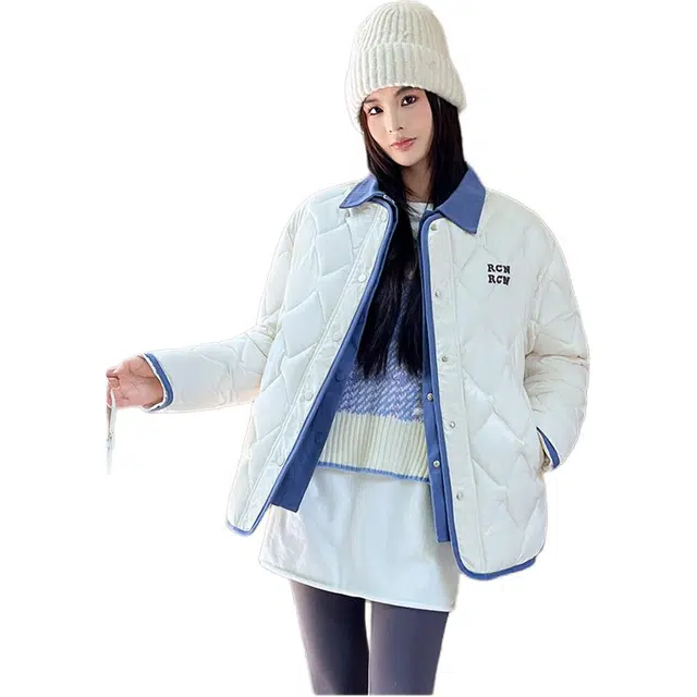 思蓓儿 牛仔翻领轻薄棉衣女搭小个子韩版假两件外套棉服 女款