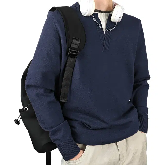 红豆 暖感绵羊毛高级感假两件商务休闲针织百搭打底衫秋冬毛衣 男款