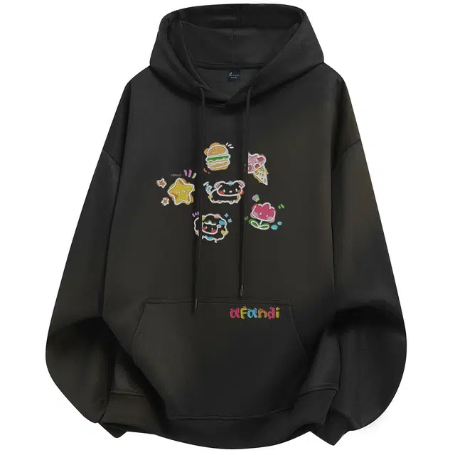 阿凡迪 校园童趣【重磅华棉】美式简约基础款卡通动物字母撞色仿刺绣高级感印花高街个性潮流百搭通勤无性别宽松连帽卫衣 男女同款