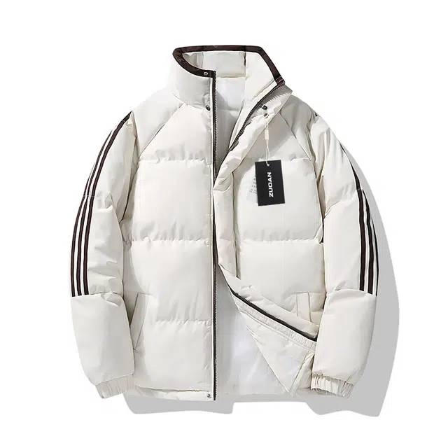 左岸 秋冬加厚保暖立领面包服棉衣青少年港风潮牌休闲宽松设计感撞色拼接条纹简约棉袄外套棉服 男款