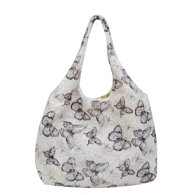 米囹 蝴蝶印花精致有型可爱风格美 女孩行走优雅穿搭单品女款 轻盈 拎包 大号 青少年 黑色/绿色/蓝色