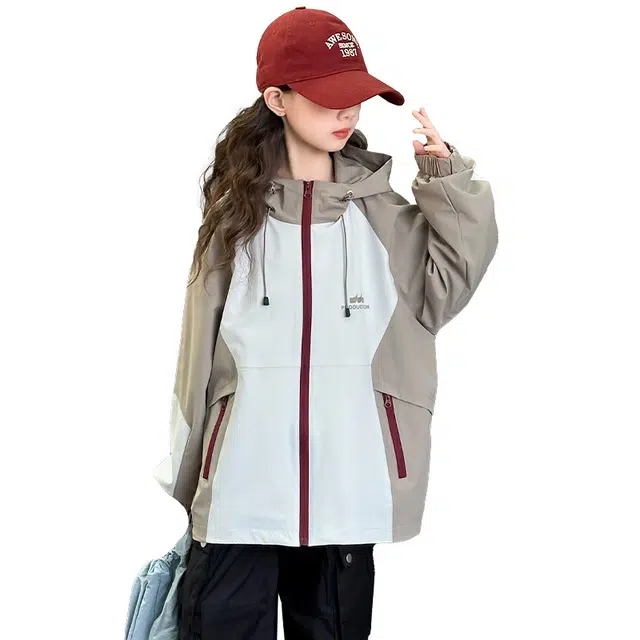 帕兰朵派克服 女童时尚潮流舒适简约春款外套洋气大儿童春秋时髦韩版休闲拼色连帽冲锋衣 青少年