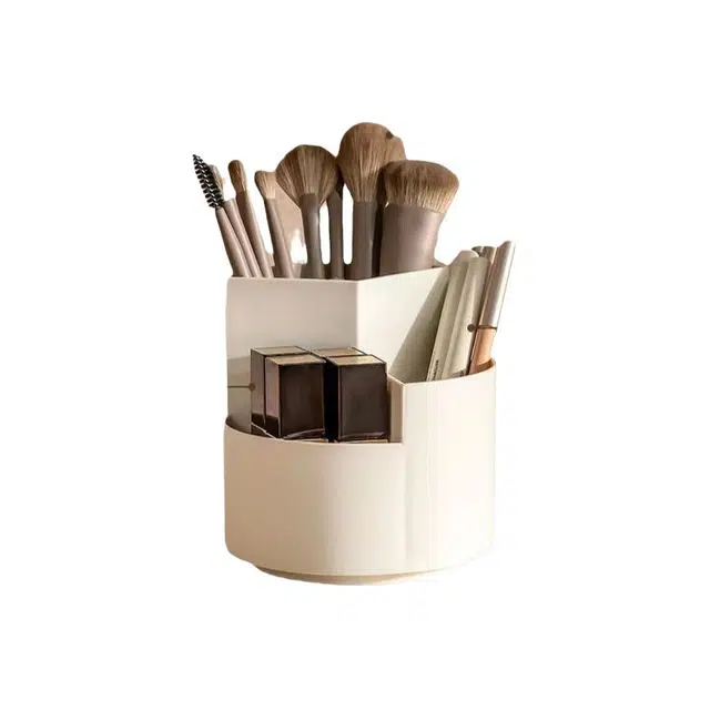 顽顽桌面旋转化妆刷收纳盒超大容量粉刷眉笔桶多功能怀炉套口红收纳桶简约 防尘