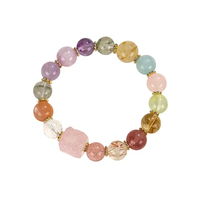 周百福 如意顺遂 祥瑞多彩多宝石多巴胺配色 新中式国潮小众风格精致百搭好运 草莓晶 手串 男女同款情侣款