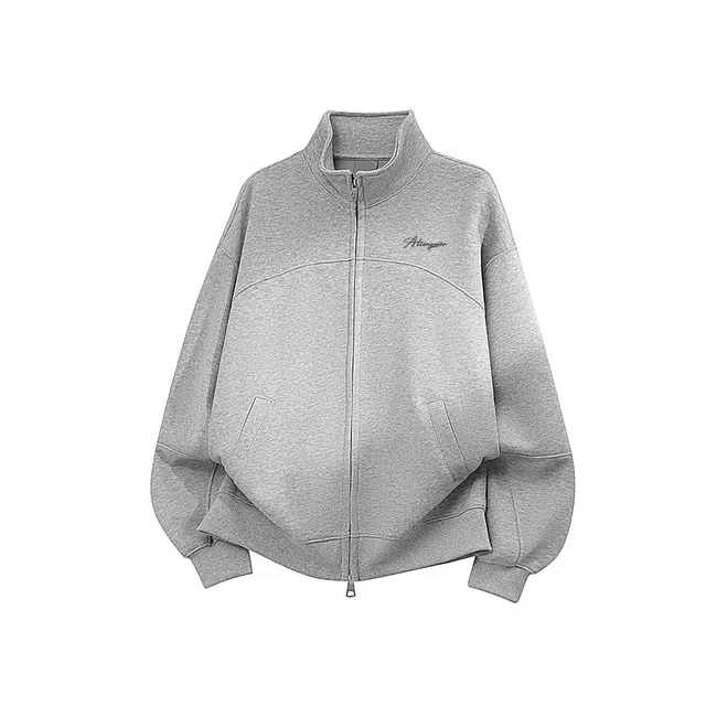 颂希尔 美式潮流双拉链设计痞帅宽松休闲百搭立领卫衣 男女同款