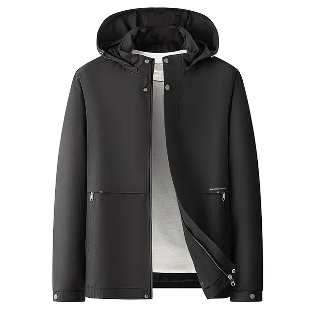 梦特娇 顺滑抗皱时尚防风简约可脱卸帽夹克外套 男款 黑色