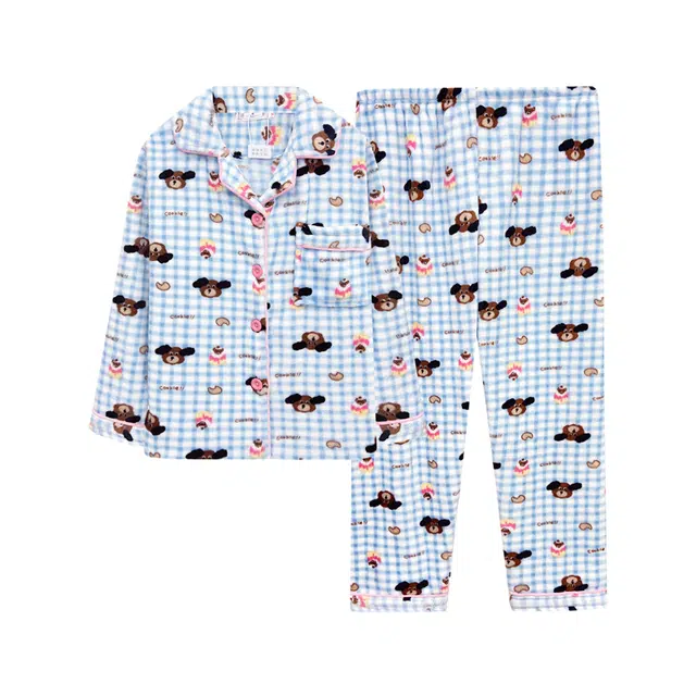 米囹 法兰绒女冬季加厚保暖甜美可爱珊瑚绒开衫翻领家居服睡衣套装 女款