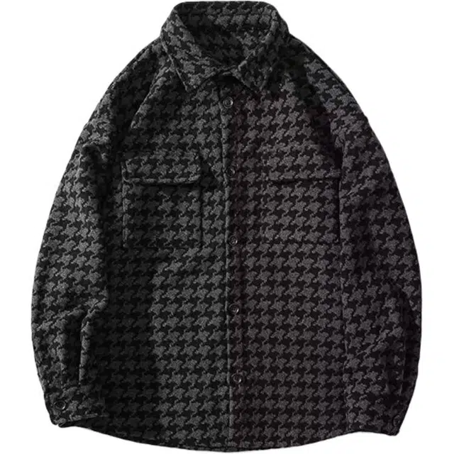 木木兔 潮牌美式高街男生穿搭长袖春秋外穿潮流百搭男士秋冬衣服国潮简约时尚流行毛呢千鸟格情侣外套夹克 男女同款