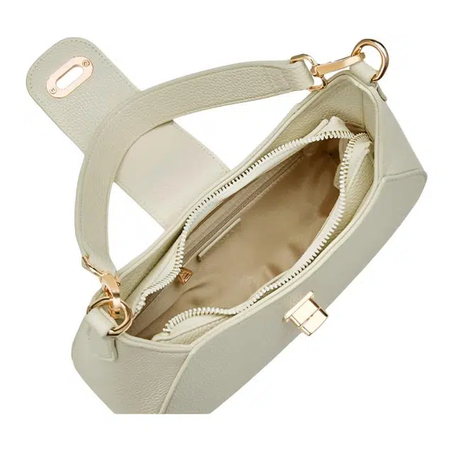 卓诗尼 纯色时尚 合成革 腋下包单肩包 中号 女款 米白色/黑色