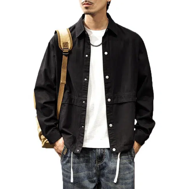 路杰邦 外套男士春秋季宽松美式潮流短款翻领式休闲工装夹克男生衬衫 男款