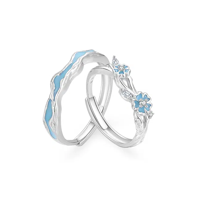 【夜光999足银丨原创】 珍·尚银 中国黄金 浪漫花开发光素圈对戒 甜蜜挚爱告白 可调节 钟爱久久 小众轻奢礼盒 纯银 戒指 男女同款情侣款