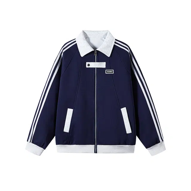 欧路得 欧路得 美式三条杠拼接卫衣男高级感慵懒风外套潮牌学院风痞帅上衣夹克 男款