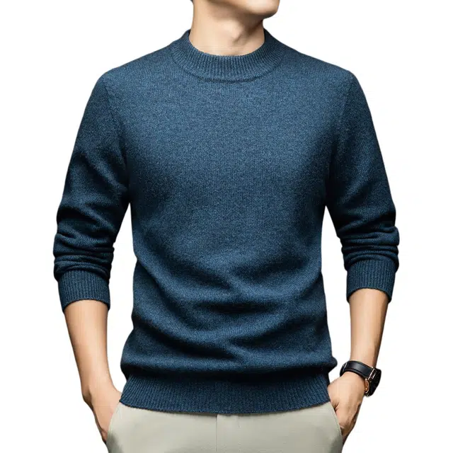卡丹狄诺 山羊绒绵羊毛男士冬季加厚保暖圆领羊毛衫男轻奢品质纯色休闲百搭打底衫毛衣 男款