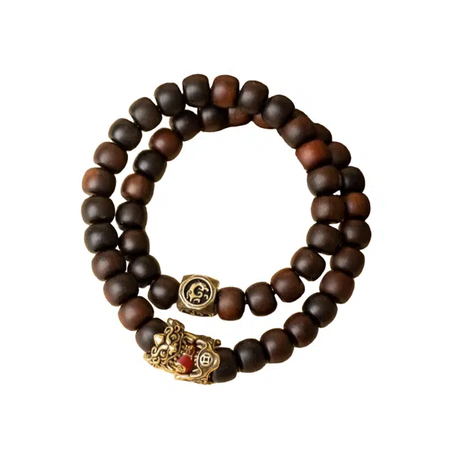 子婳 诸事顺利平安喜乐鸿图大运貔貅守护枣木双圈叠戴文玩盘玩时尚个性百搭手饰 雷击木 木作手串 男款