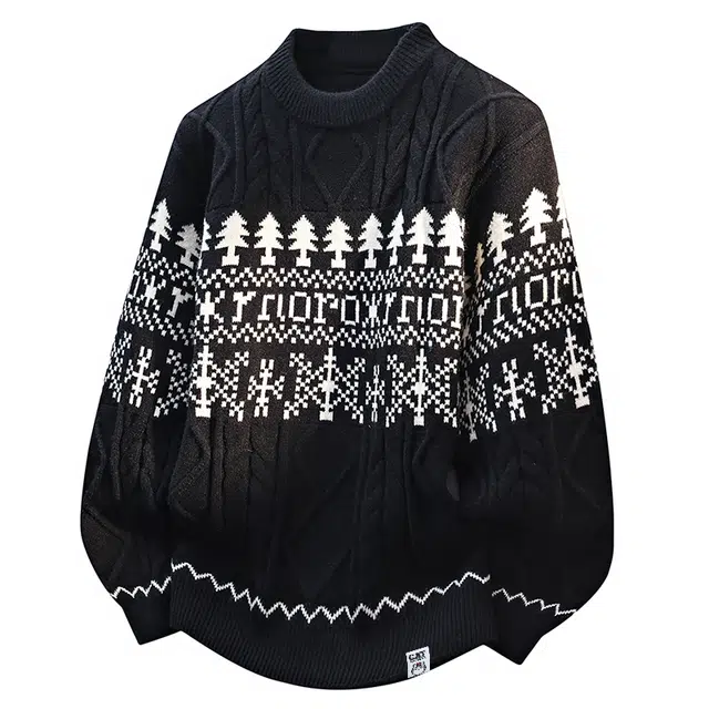 吾皇猫 慵懒风费尔岛设计美式高街复古基础款简约百搭秋冬款舒适透气时尚冬季长袖圆领套头针织外套保暖内搭打底衫上衣休闲毛衣 男女同款