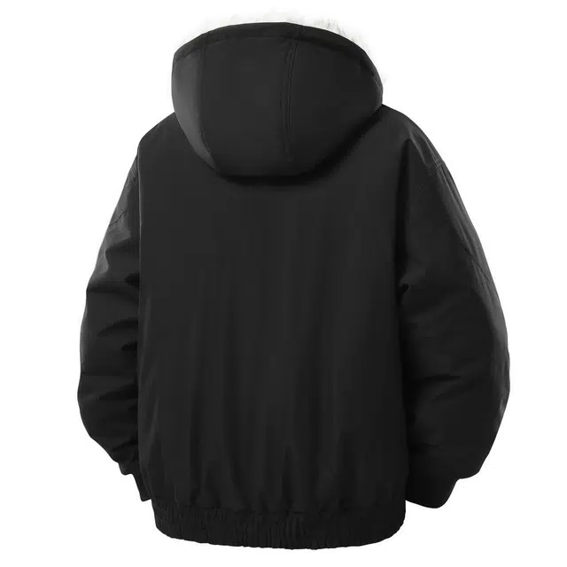 阿凡迪 美式街头复古简约设计手绘花体字母印花宽松舒适休闲百搭时尚潮流日常通勤无性别主义座山雕工装连帽加绒抗寒保暖棉服 男女同款