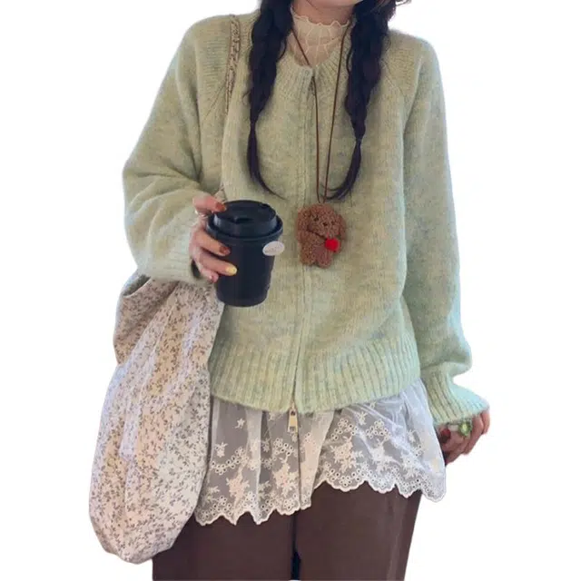 丝絮丝绸 秋冬韩系独特慵懒风宽松开衫针织衫 女款