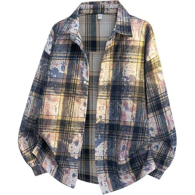 爱爸爸 长袖迷彩格子宽松防晒外套衬衫 男女同款