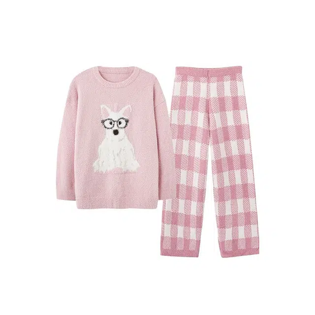 潞优野 高级感半边绒家居服秋冬卡通可爱软糯外穿保暖防寒加厚长袖长裤 睡衣套装 女款