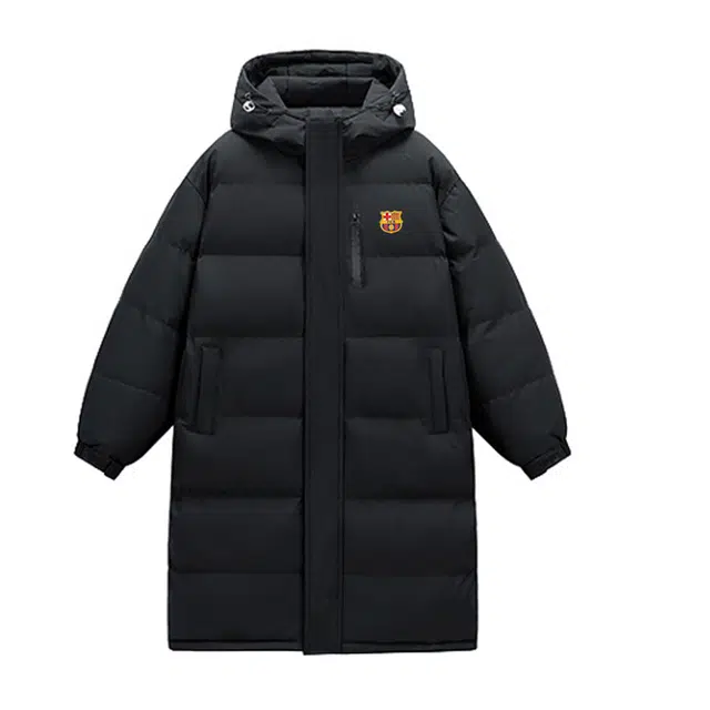 巴塞罗那足球俱乐部 中长款棉衣男春秋冬季款情侣连帽加厚保暖外套棉服 男女同款