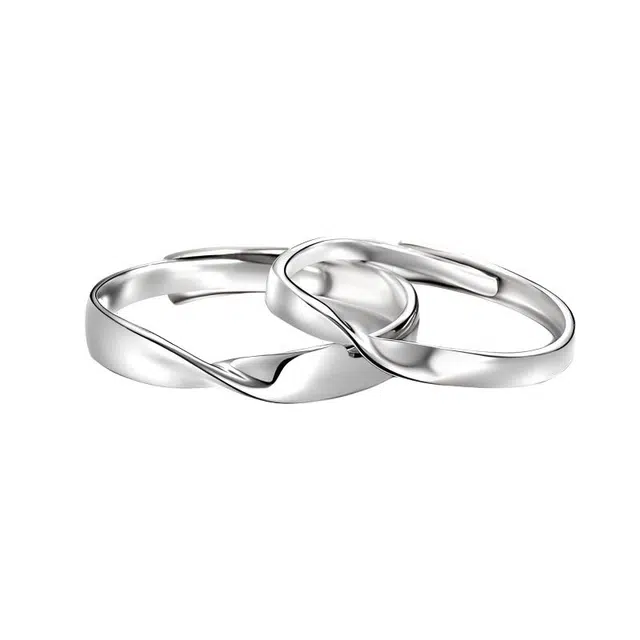【S999莫比乌斯环】 琉堇 高级精致小众设计感 亮面素圈扭环对戒 轻奢小众简约百搭可调节食指戒#桃花运 足银 戒指 男女同款情侣款