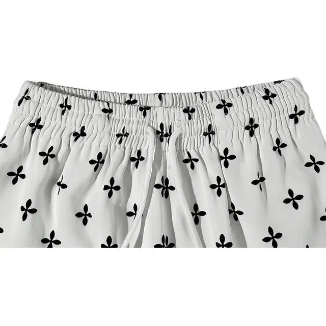 木清清 直筒阔腿垂感印碎花十字架高腰拖地休闲裤 女款 白色