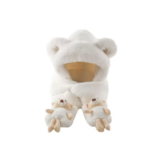 恩僾德 可爱小熊秋冬季小众显脸小百搭高颜值加厚保暖 聚酯纤维 斗篷帽 男女同款情侣款