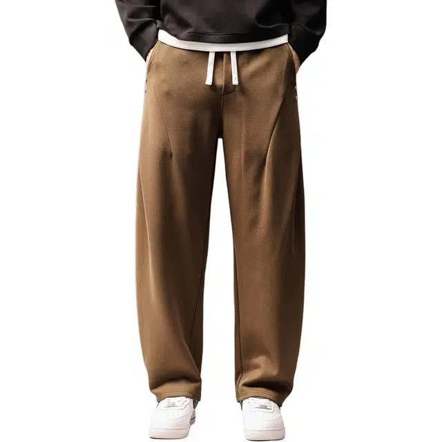 贵色 高端设计感褶皱垂感潮牌轻奢简约百搭宽松直筒卫裤休闲裤 男女同款