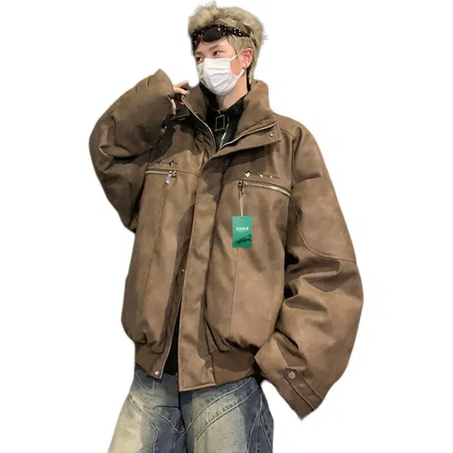 北欧攻略 美式复古美拉德短款皮衣棉衣冬季加厚外套保暖宽松休闲棉袄棉服 男女同款