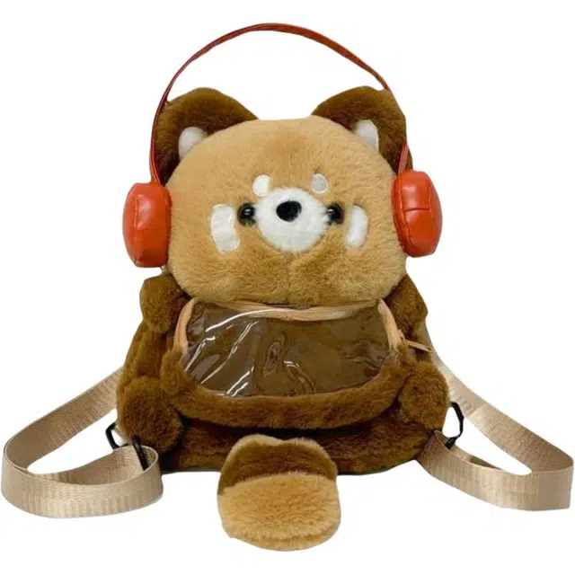 绿野客 小熊猫趴趴包 毛绒斜挎包 个性 女可爱软乎乎耳机背包 玩偶 尼龙  双肩包 黄色