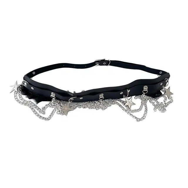 帝企鹅 女士星星宽腰封蕾丝宽腰带绑带塑身黑色外穿配饰衬衫裙装饰 皮带 女款