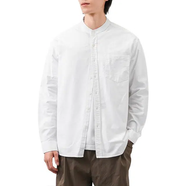 纯团 纯棉牛津纺立领衬衣外套春秋季外搭美式亨利领休闲高级感百搭通勤长袖衬衫 男女同款