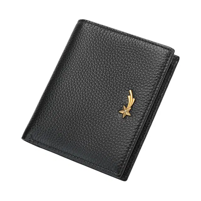 稻草人 竖款简约时尚韩版甜美 牛皮革 钱夹钱包 常规 女款 黑色/米白