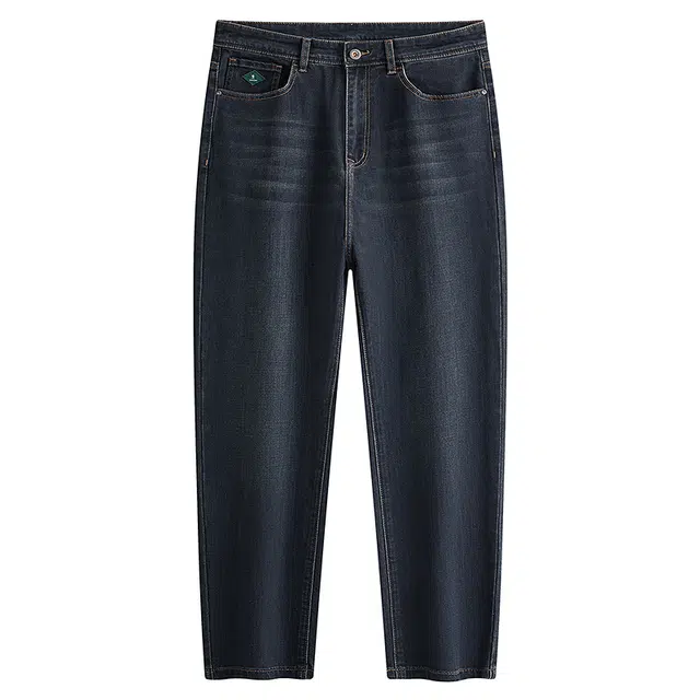 与狼共舞 时尚百搭舒适宽松直筒透气吸汗轻薄日常商务通勤休闲牛仔裤 男款 藏青