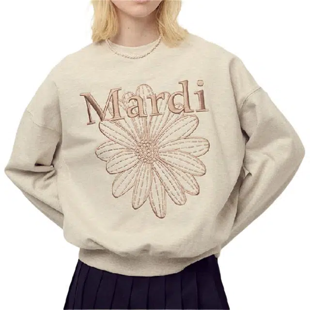 MARDI MERCREDI FW25 SWEATSHIRT FLOWERMARDI NEEDLEWORK_OATMEAL TAUPE