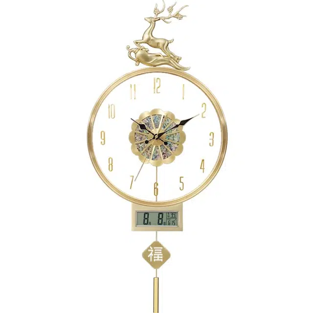 凯琴 日历现代简约轻奢挂钟客厅电视格栅背景墙挂表新中式时钟 石英机芯 挂钟 男女同款