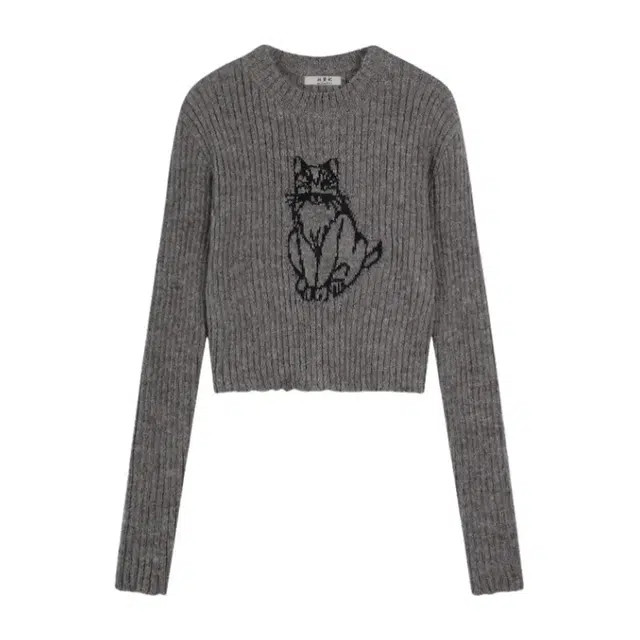 柏黛妃 猫咪长袖短款修身内搭打底加厚针织衫 女款 灰色