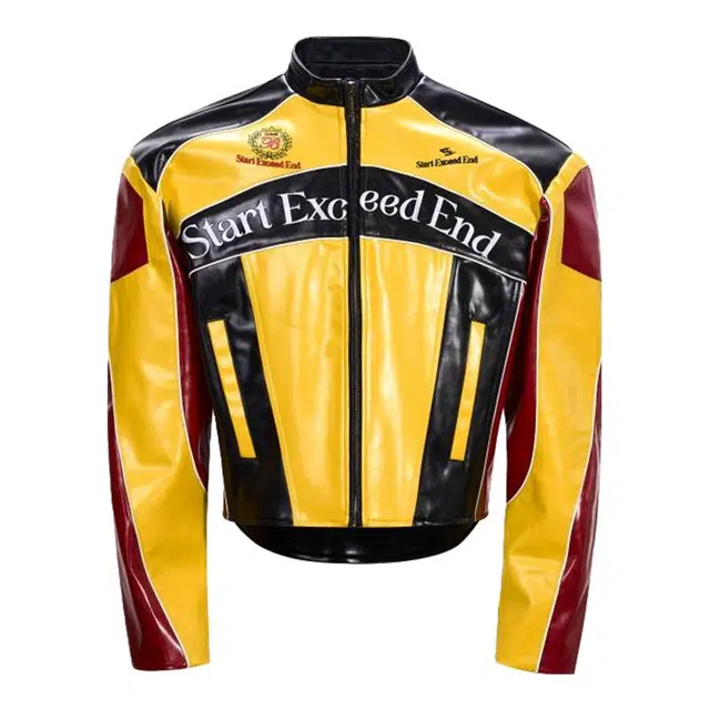 START EXCEED END Porsche Color Biker Leather Jacket