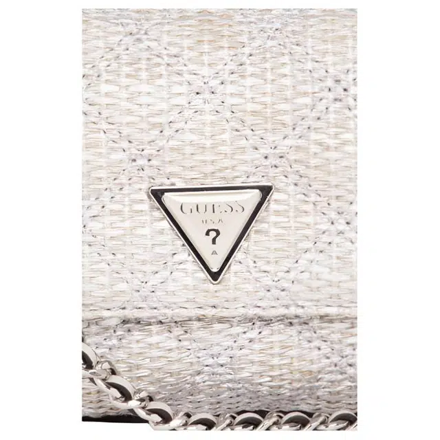 GUESS Logo Quilted Chain Shoulder Bag White
