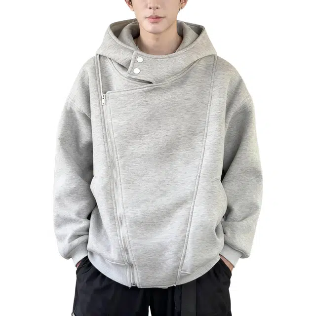 蛊惑 不规则美式重磅设计感开衫外套秋季设计感休闲连帽卫衣 男女同款