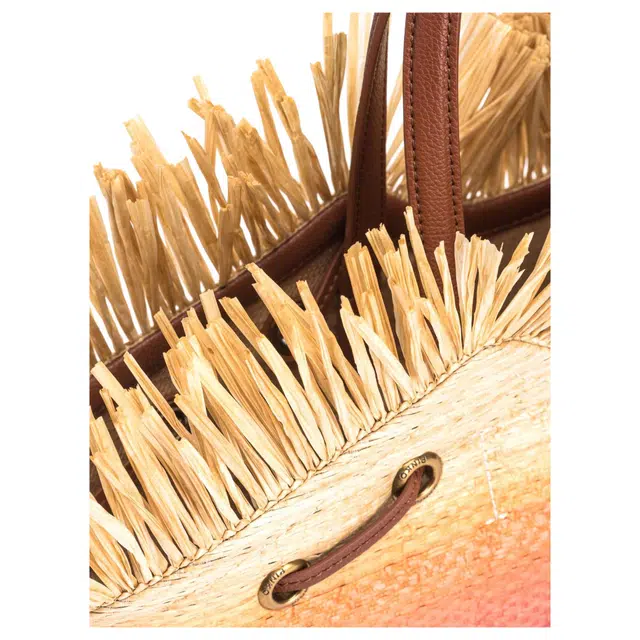 PINKO Pagoda Logo Woven Tote Small Beige