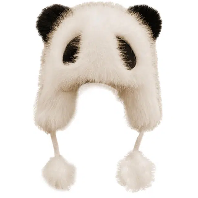 木林森  熊猫毛绒帽子可爱卡通护耳毛茸茸保暖雷锋帽小清新甜美风冬季防风帽 腈纶 帽子 男女同款情侣款