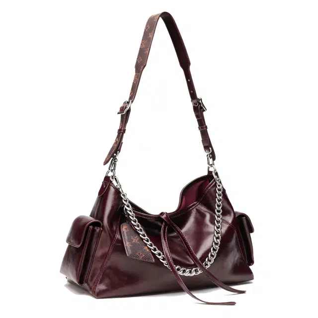 木林森 小众设计高级感通勤百搭托特包 聚氨酯 单肩包 常规 女款 酒红