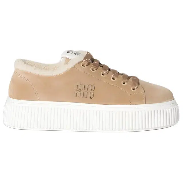 Miu Miu Round Toe Low Top Sneakers Light Brown