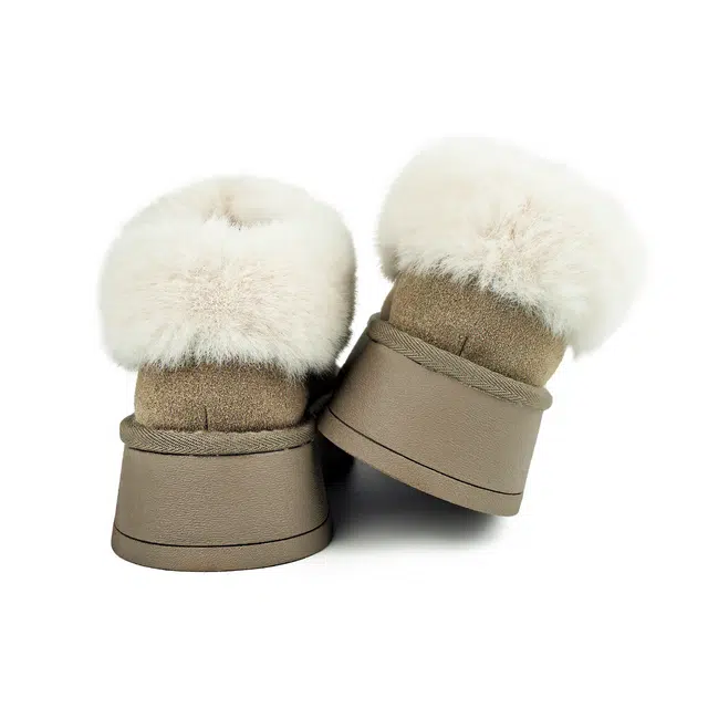 拉夏贝尔 减震增高 牛皮绒 加绒舒适 短筒 雪地靴 女款 米色