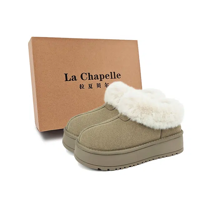 拉夏贝尔 减震增高 牛皮绒 加绒舒适 短筒 雪地靴 女款 米色