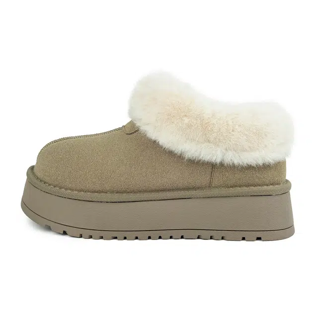 拉夏贝尔 减震增高 牛皮绒 加绒舒适 短筒 雪地靴 女款 米色